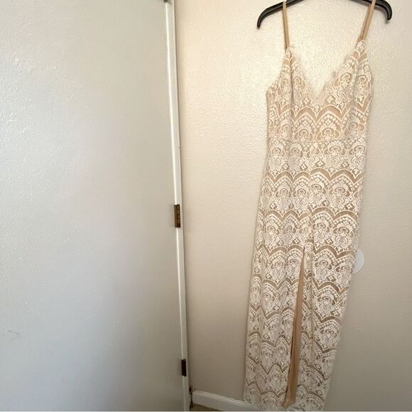 Lulus Like a Fairytale White beige Lace Maxi Dress formal wedding prom -Small - Picture 2 of 9